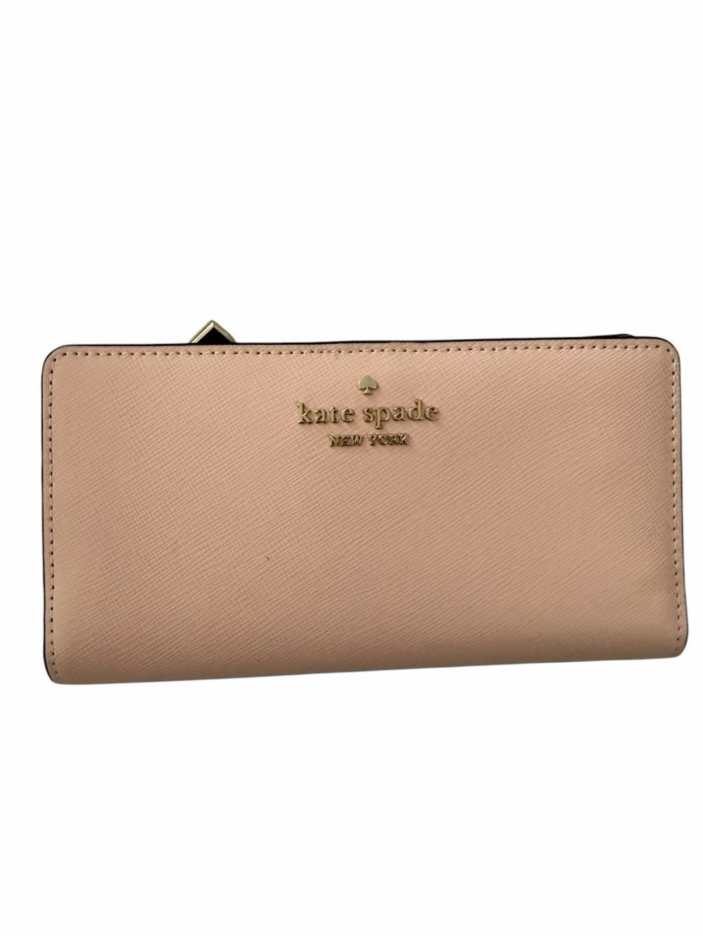 kate spade Blush Pink Saffiano Zip Wallet with Gold Logo